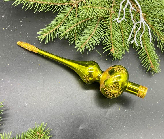 小さな緑のクリスマスガラスツリートッパー 18 cm (7インチ
