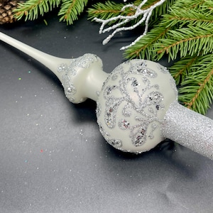 White Christmas glass tree topper 27cm ( 10.8 inch), vintage tree topper Christmas spire,Holiday decor, Gifts ideas, Winter decor, Xmas 2025