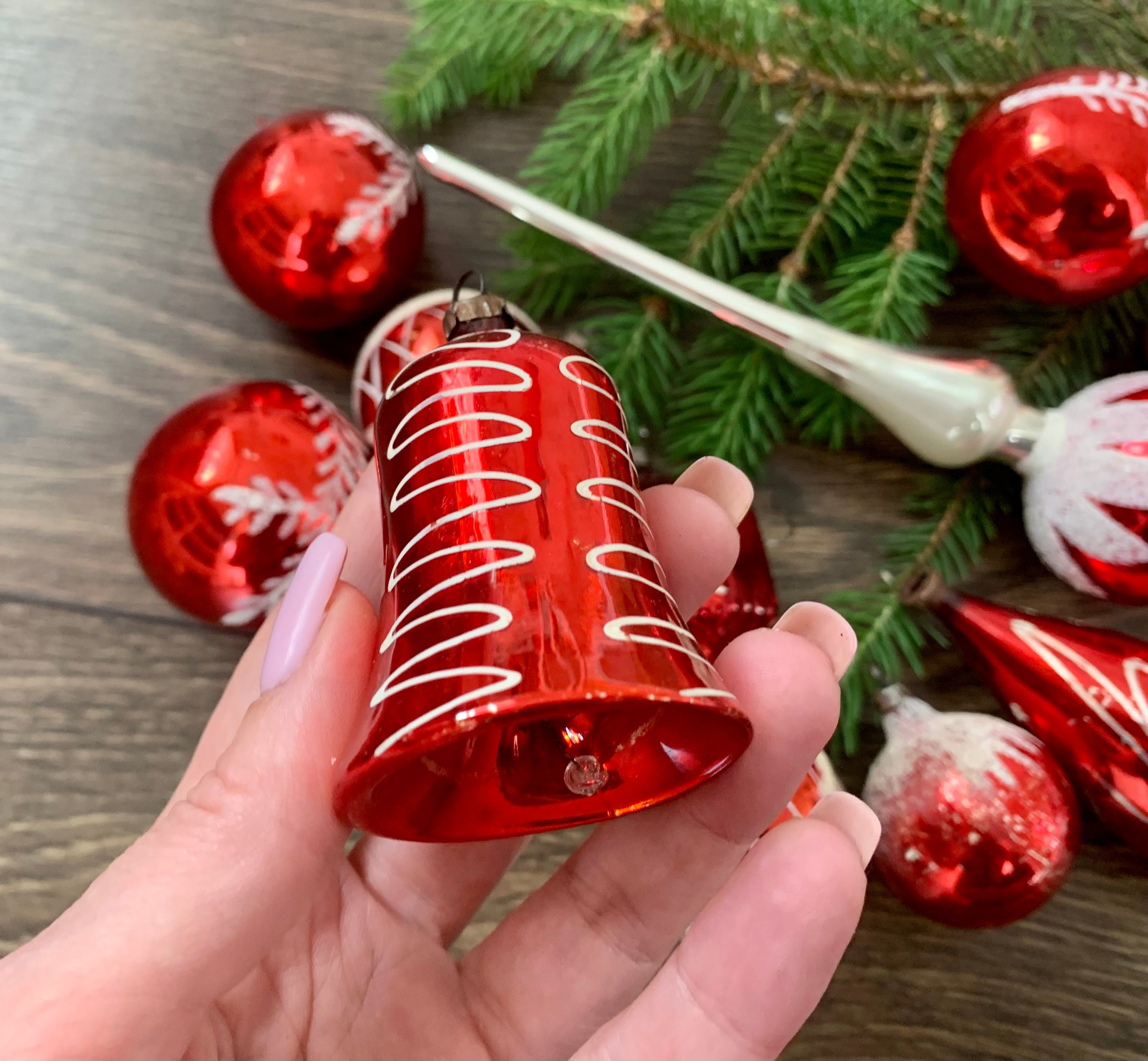 希少！赤いアンティークドイツ製クリスマスガラスツリートッパー。冬の