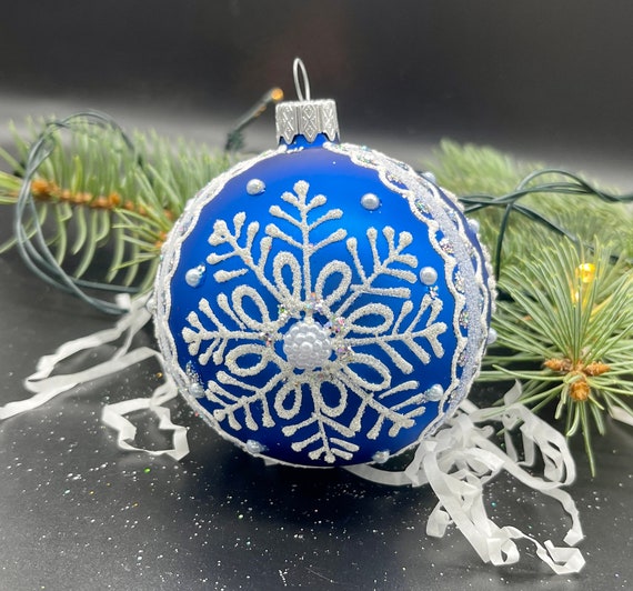 Blue Hand-painted Christmas Glass Ornaments ,handmade Christmas 