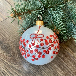 White hand-painted christmas glass ornaments,custom ornaments,Hand painted Christmas tree glass ornament ,Christmas decoration 2023