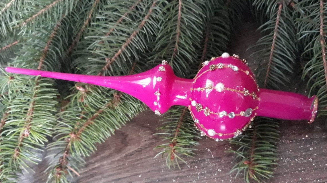 Pink Christmas Glass Tree Topper 30 Cm 11.8 Inchvintage Etsy