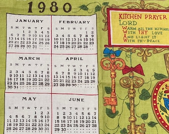 Vintage 1980 Calendar Tea Towel – Kitchen Prayer Chartreuse Decor
