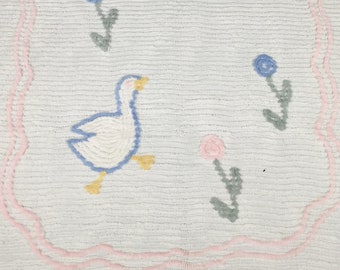Vintage Chenille BABY Blanket /  Crib Bedspread with Adorable DUCKS and Lollipop FLOWERS