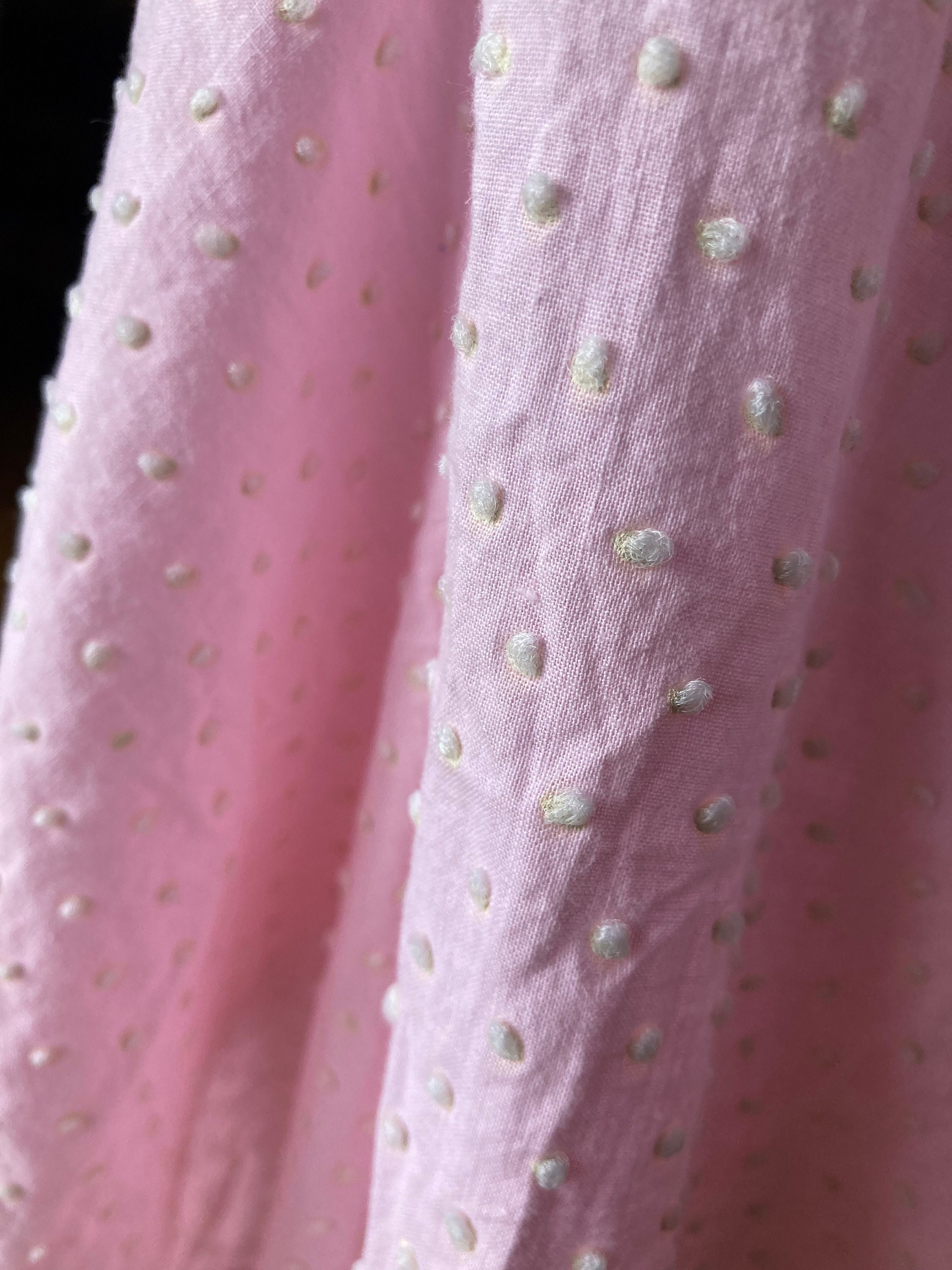 Rare Cabin Craft PINK With Tiny WHITE Flocked Pops Vintage Chenille