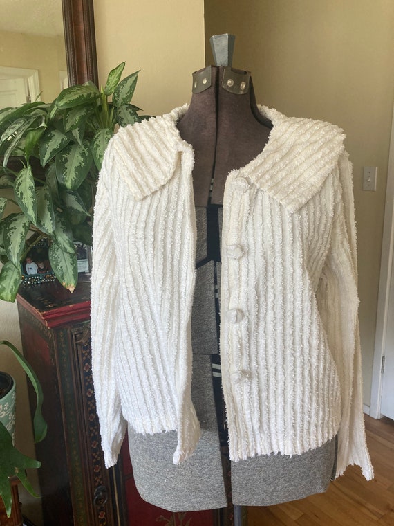 Cute Vintage Plush IVORY Lined Chenille Jacket / … - image 2