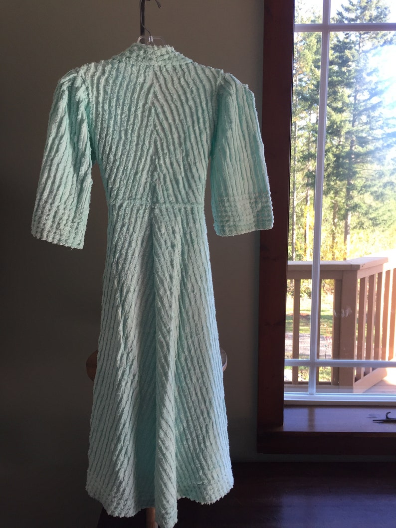 Aqua Line and Windowpane Designs Vintage Chenille BATHROBE Vintage AQUA Hollywood Glam Chenille ROBE Free Shipping Small