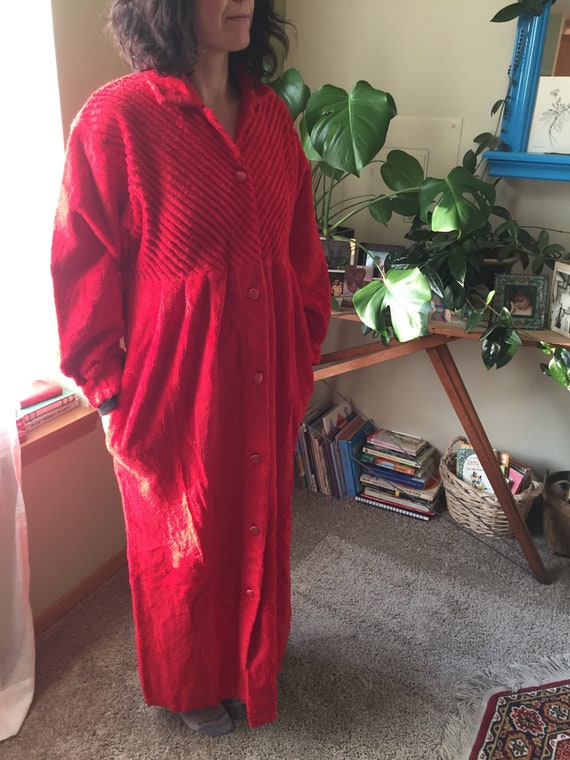 Vintage Deep RED Chenille ROBE - Vintage Red Cheni