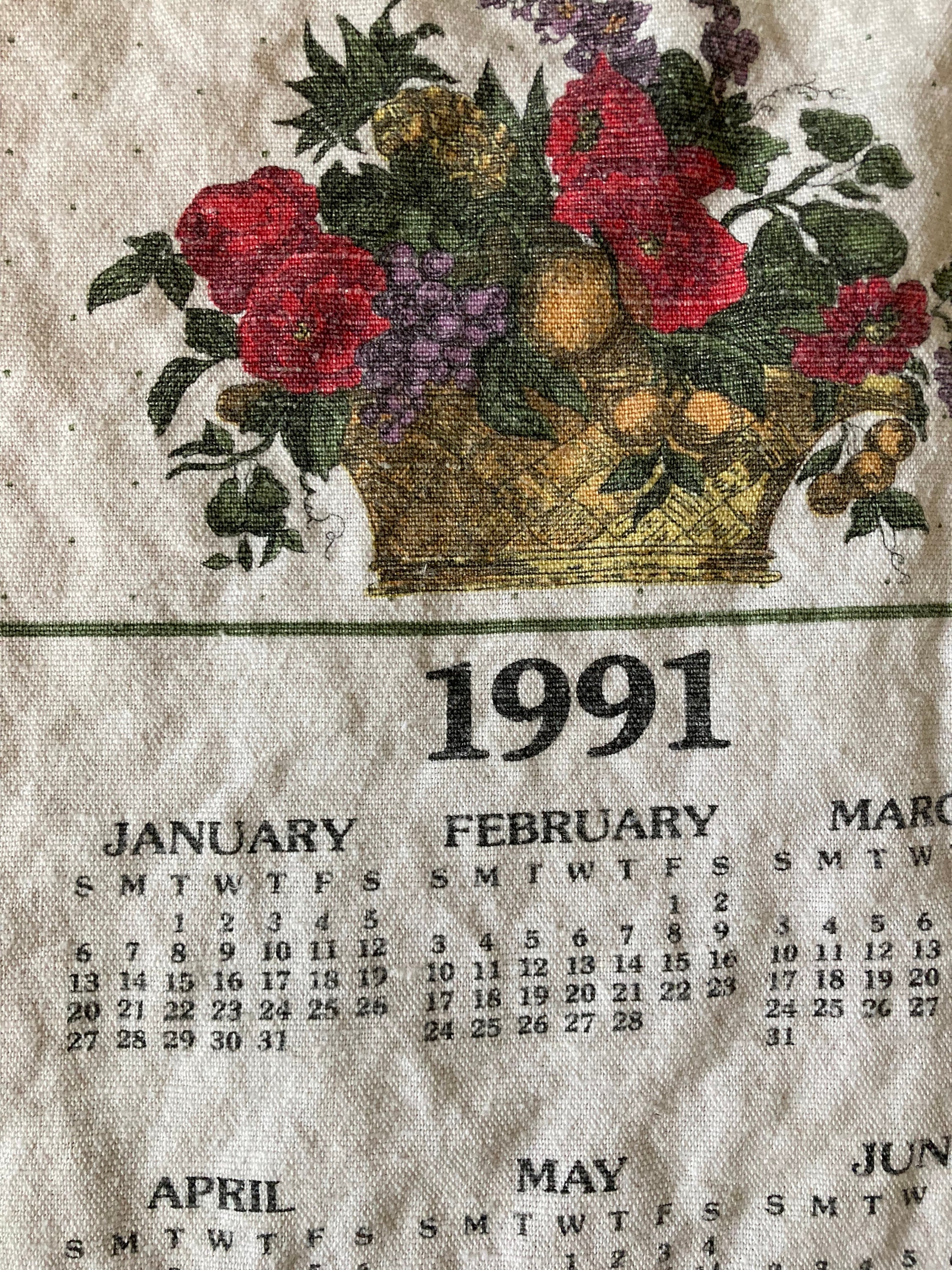 Vintage 1991 Calendar Tea Towel / Kitchen Towel Vintage Kitchen Dish Towel  1991 - Etsy