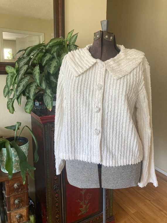 Cute Vintage Plush IVORY Lined Chenille Jacket / … - image 1