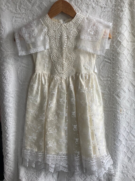 Jessica Mcclintock Bridal Flower Girl Dress Size 4 Ivory Girls Dress With White Lace Overlay Easter Communion Christmas Wedding Etsy