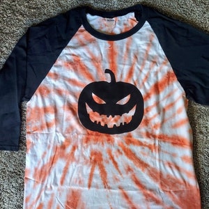 Orange Halloween Tie Dye Baseball Shirt w/ Pumpkin - Unisex M