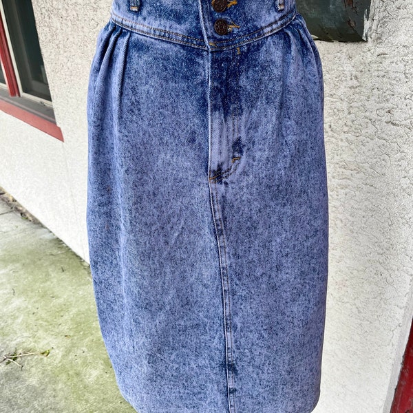 Vintage Stonewashed Blue and Purple Jean Pencil Skirt | Size 16 | Denim Skirt | Midi Skirt | Vintage Gift for Her | 80s Fashion