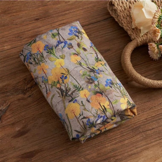 Pure Linen Fabric, Vintage Linen Cloth, 100% Linen, Floral Linen