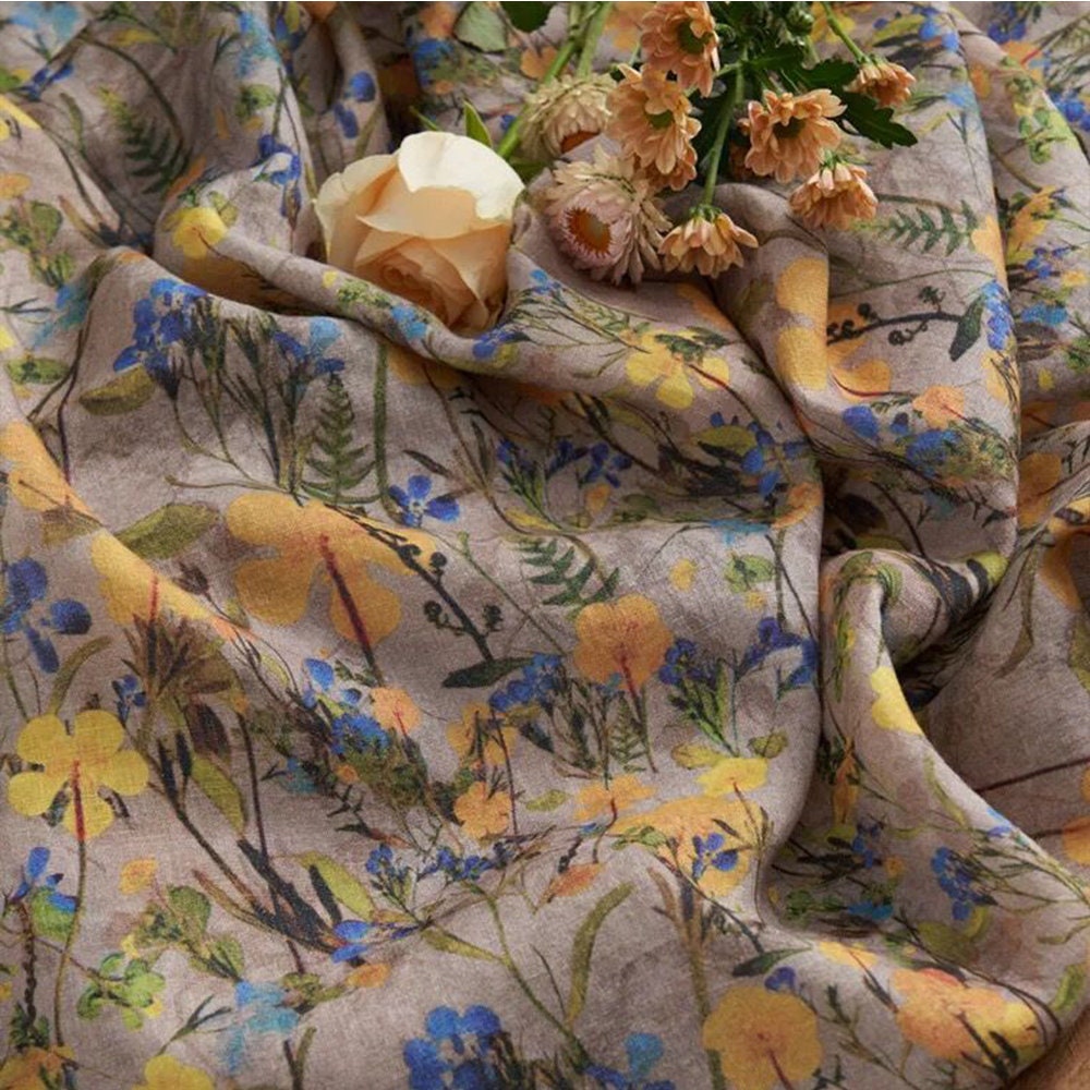 Pure Linen Fabric, Vintage Linen Cloth, 100% Linen, Floral Linen