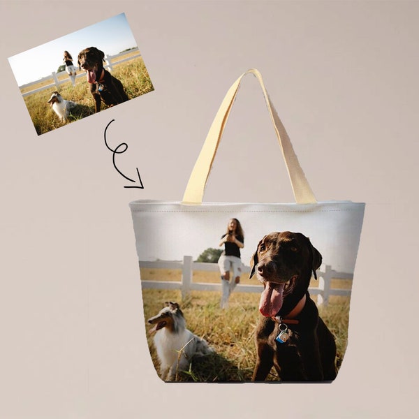 Custom Photo Tote Bag, Personalized Pet Bag, Photo Printed Custom Shoulder Bag, Personalized Canvas Bag, Personalized Gift, Human Photo Bag