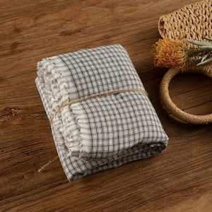 Plaid Linen Fabric, Coffee Color Plaid Linen Cloth, 100% Pure Linen, Linen Fabric for Dress, Suit, Pajamas, Tablecloth, Decor, Gift