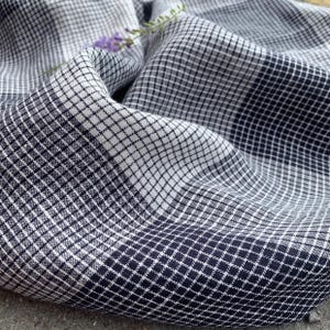 Elegant French Plaid Checkered Linen Fabric  Unique Gingham Style Deep Blue Pure Linen Fabric Eco-Friendly UV Protected Material