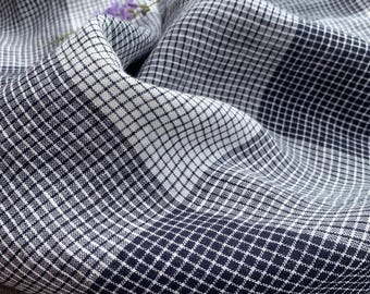 Elegant French Plaid Checkered Linen Fabric  Unique Gingham Style Deep Blue Pure Linen Fabric Eco-Friendly UV Protected Material
