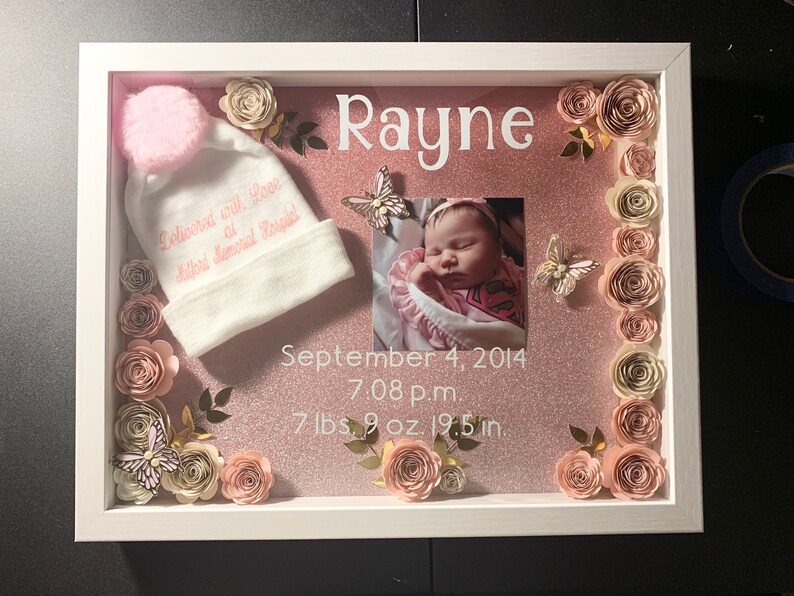 Baby Birth Announcement Shadow Box Baby Girl Room Decor Etsy