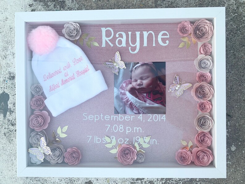 Baby Birth Announcement Shadow Box Baby Girl Room Decor Etsy