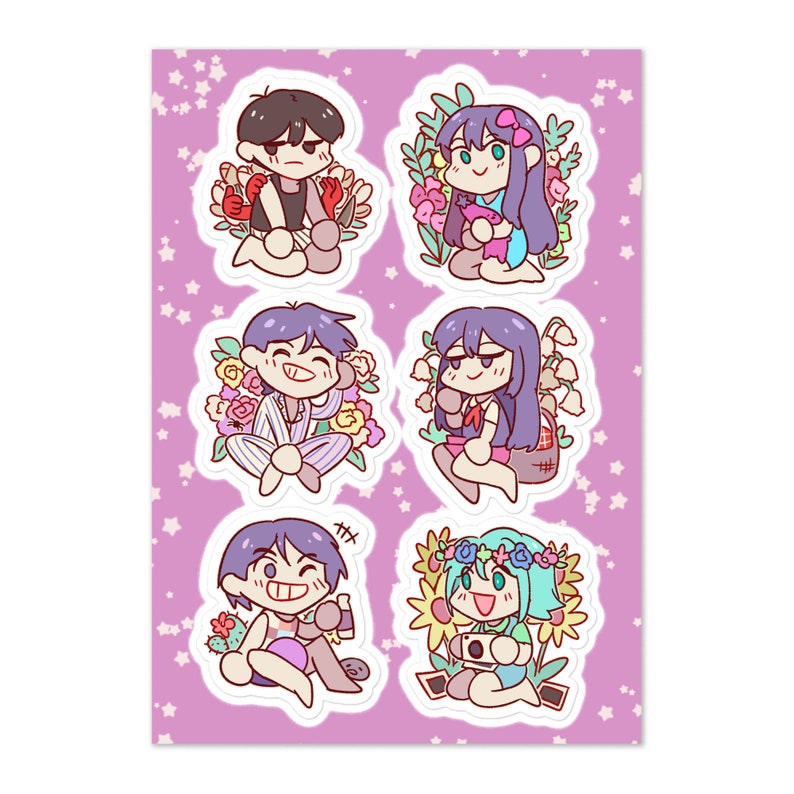 Omori dream world whole team Sunny Basil Aubrey Hero Kel Mari Sticker sheet 