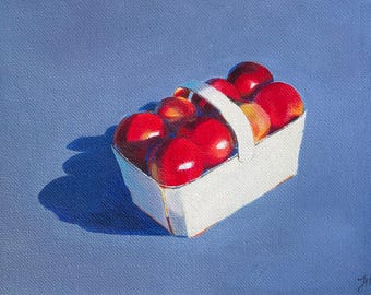 Apple Art Print - 'Fruit Painting on Blue' - by Julia Mistele - Signed