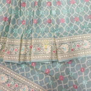 Blue Chikankari gorgette saree Indian sari