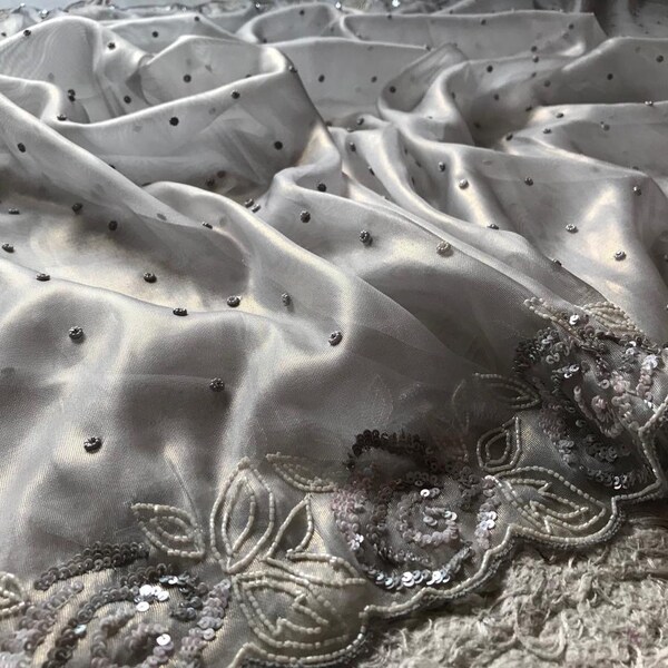 Silver Tissue Silk Readymade/Easy Saree