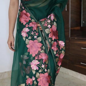 Floral Parsi embroidered saree/organza saree