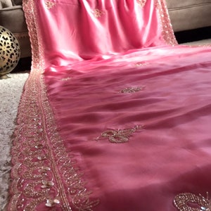 Pink Sequins Pearl Saree / Partywear Saree / Girlish Saree /Women Sari