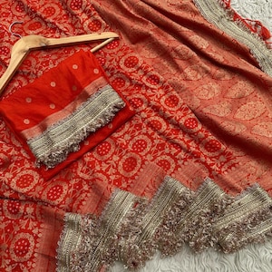 Semi katan silk saree Bandhani saree gorgette sarees blouse