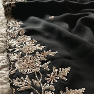 Black premium satin saree Partywear saree Indian sari blouse