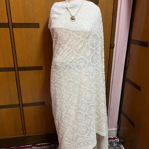 Elegant White Chikankari Saree/Stone Chikankari saree/Gorgwtte sari