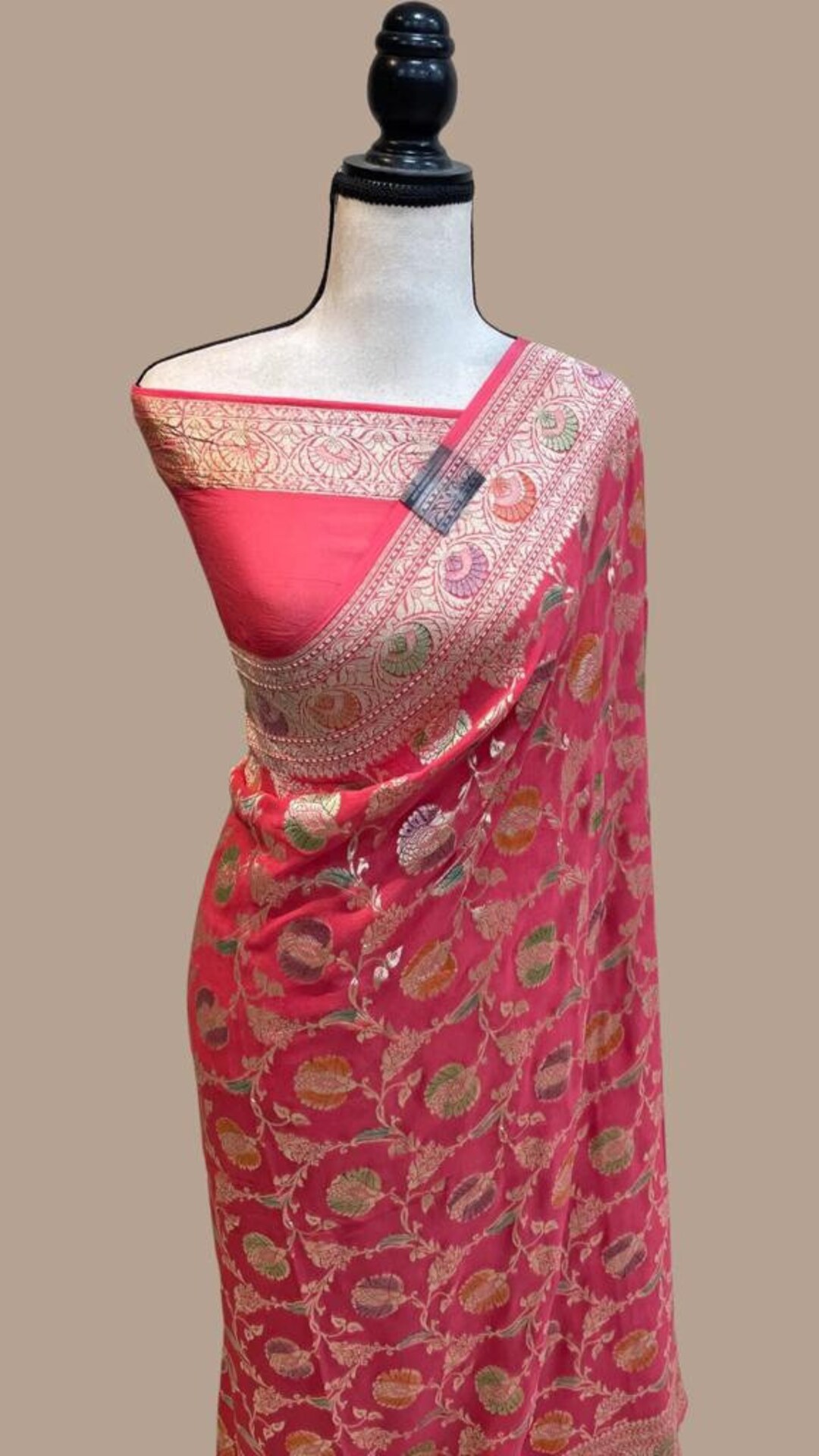 Aliva Banarsi handloom gorgette saree main image 1