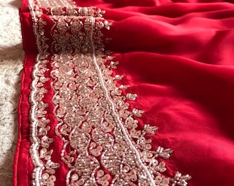 Red Embroidered Zardosi Saree Bridal Saree