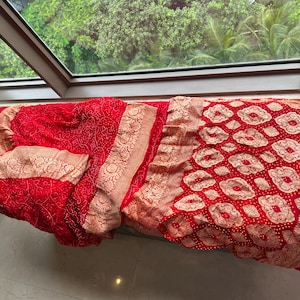 Red Bandhej saree Bandhani saree marvellous sari blouse bridal wedding sarees