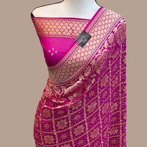 Bandhej Banarsi saree,,,,,gorgette saree