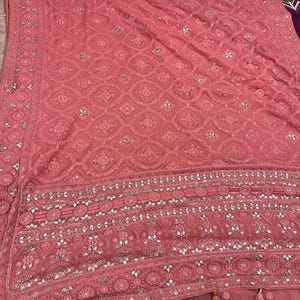 Peach Chikankari saree gottapatti saree gorgette saree Indian sarees blouse