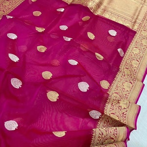 Gulabi Banarsi kora saree Indian sari
