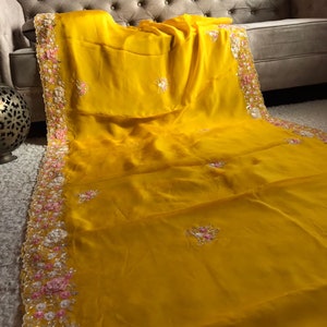 Riwaaz yellow floral organza beautiful saree