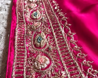 Pink Satin Silk Saree with Zardozi Handwork