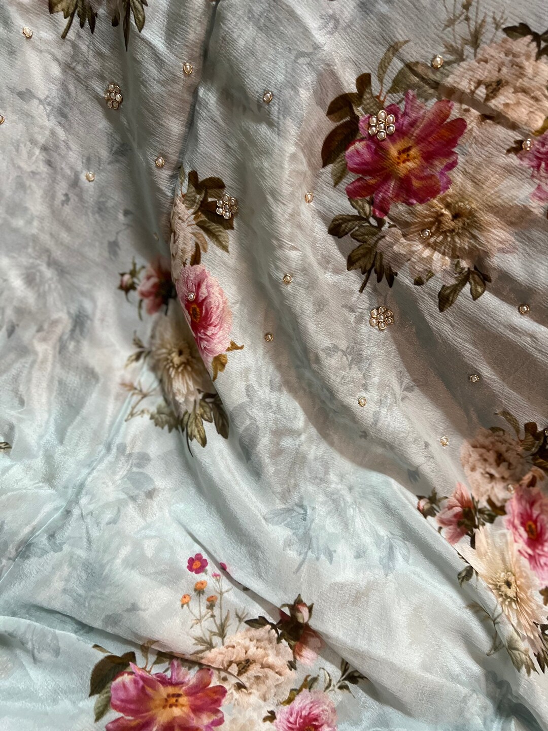 Crepe Printed Saree with Floral Digital print main image 1