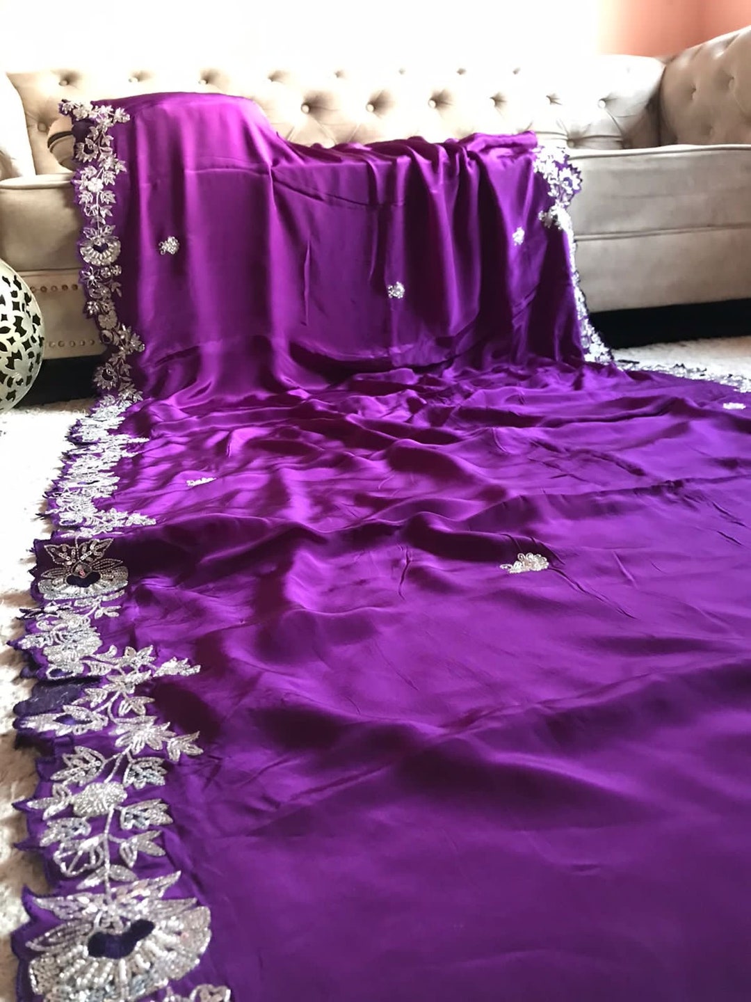 Women Party Wear Plain Purple Colour Organza Silk Saree Collection