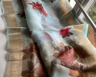 Angelic organza saree,,,,,floral saree,,,,,sari,,,,partywear sari