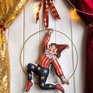 Acróbata de circo para colgar en la pared, decoración de aro dorado, decoración infantil caprichosa