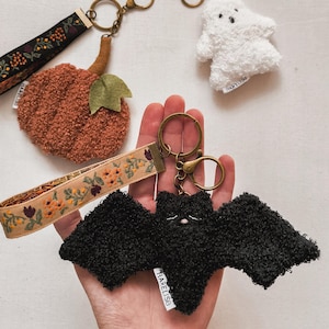 Autumn Plush Keychain: Bat, Ghost, Pumpkin | with Embroidered Wristlet