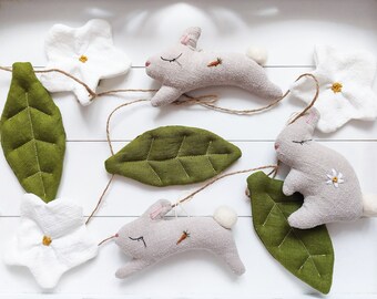 Bunny linen garland, bunnies garland, rabbits garland, rabbit garland