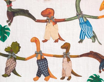 Girlanda papierowa z dinozaurami • Ilustrowana dekoracja pokoju dziecięcego z dinozaurami • Baner na przyjęcie urodzinowe