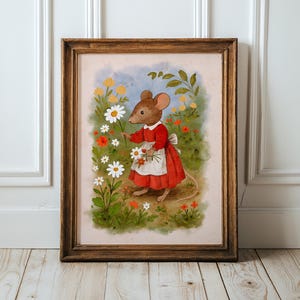 Maus im Garten Illustration, Poster, Aquarell Maus, Illustration, Poster für das Kinderzimmer, Illustration für das Kinderzimmer